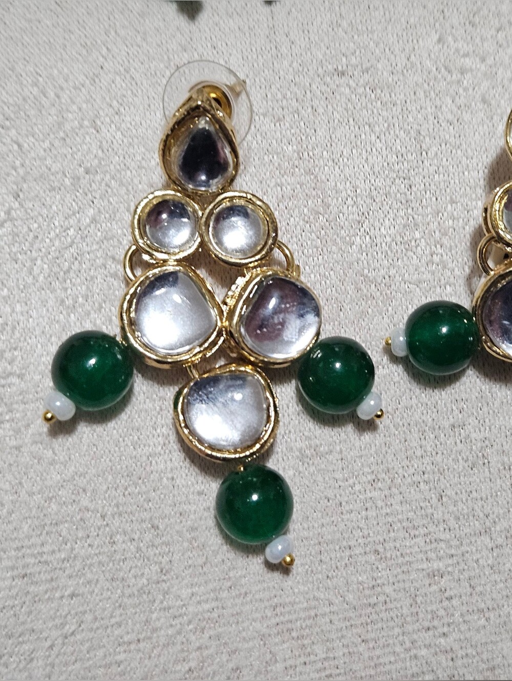 Aheli Indian Bollywood Kundan Necklace Earrings Set Green Gold - Picture 7 of 9
